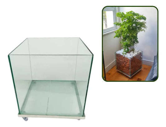 Vaso Cachepot De Vidro C/ Rodinhas Tamanho 35x35x35