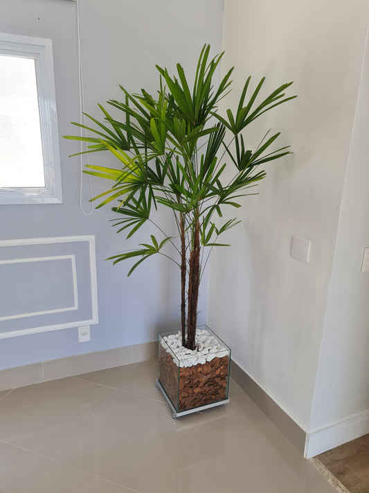 Ráfia c/ Vaso de vidro 30x30